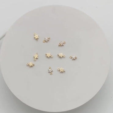 10pcs CZ Pave Gold/ Silver/ Rose Gold Flower Charm Pendants 8x5mm, Real Gold/ Rhodium plated Brass, Color Not Easily Tarnish (GB-3670-A)