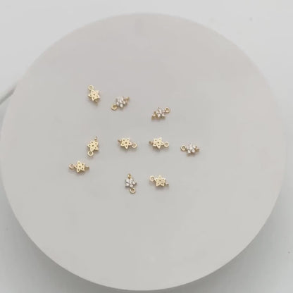10pcs CZ Pave Gold/ Silver/ Rose Gold Flower Charm Pendants 8x5mm, Real Gold/ Rhodium plated Brass, Color Not Easily Tarnish (GB-3670-A)