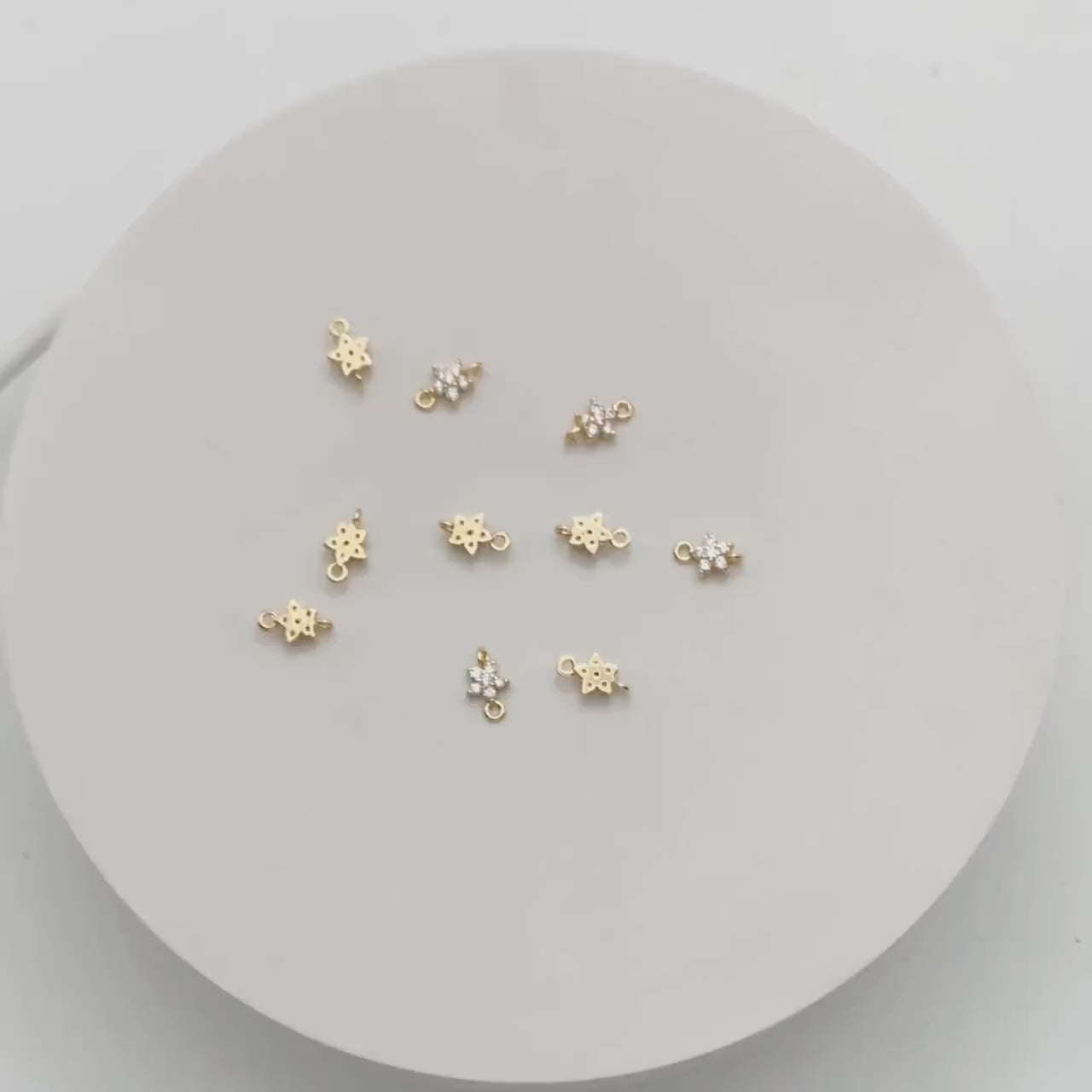 10pcs CZ Pave Gold/ Silver/ Rose Gold Flower Charm Pendants 8x5mm, Real Gold/ Rhodium plated Brass, Color Not Easily Tarnish (GB-3670-A)