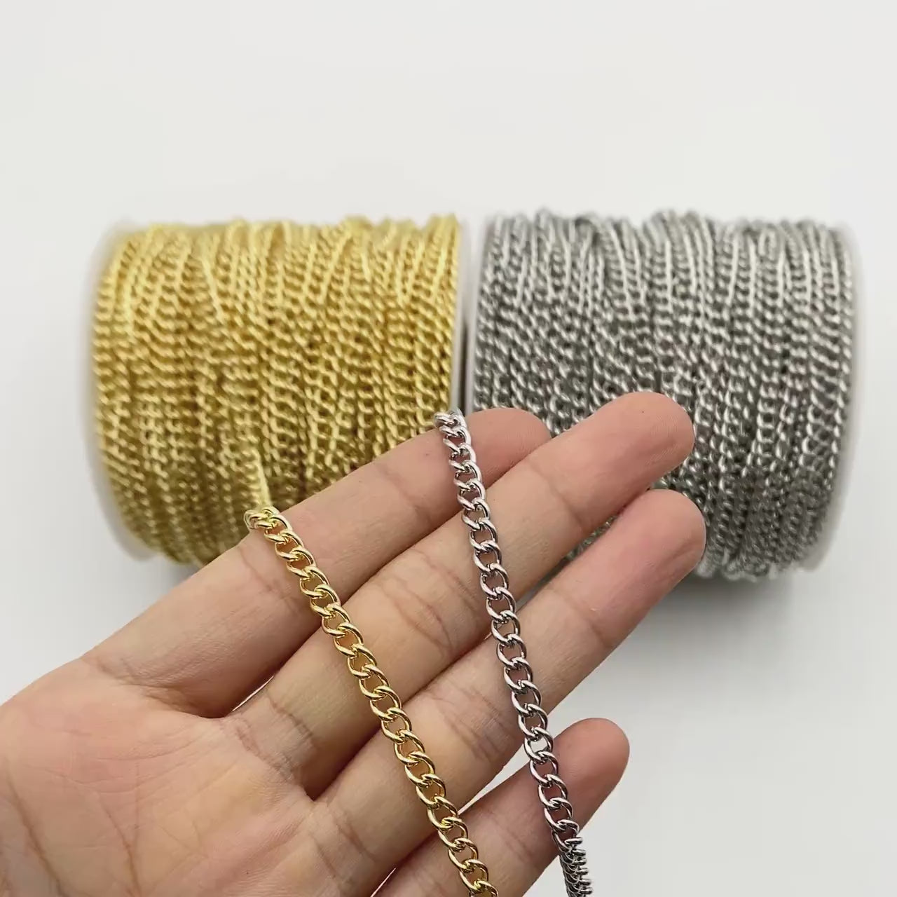 Gold/ Silver Tone Curb Chains 1.3/ 1.6/ 2.5/ 4mm,  18K Gold/ Rhodium plated Brass (#LK-249)/ 1 Meter=3.3 ft