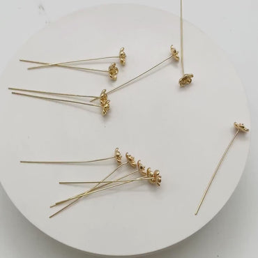 10pcs Gold Flower Head Pins, Gold plated Brass Headpins (GB-4035-A)
