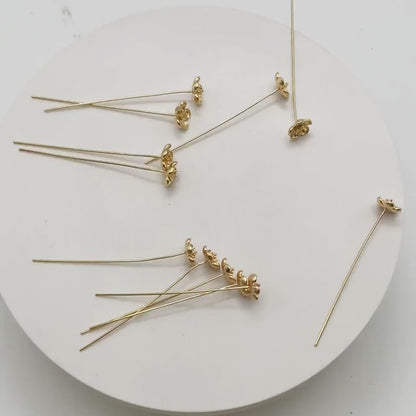 10pcs Gold Flower Head Pins, Gold plated Brass Headpins (GB-4035-A)