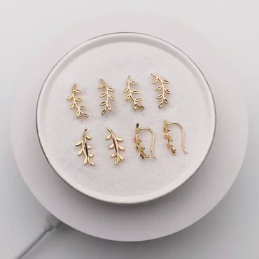 4pcs Gold Leaf Climber Earrings, 18K Gold plated Brass, Leaf Crawler Earrings (GB-4106)