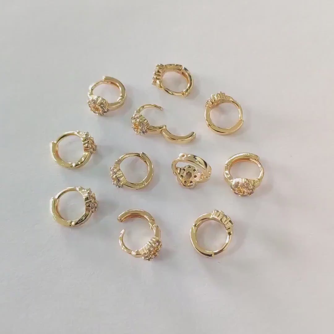 4pcs CZ Pave Circle Hoop Earrings 10/ 12mm, Dainty Huggie Earrings, Minimalist Earring, Small Gold Hoops Earring (GB-3478)