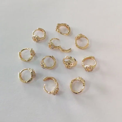 4pcs CZ Pave Circle Hoop Earrings 10/ 12mm, Dainty Huggie Earrings, Minimalist Earring, Small Gold Hoops Earring (GB-3478)