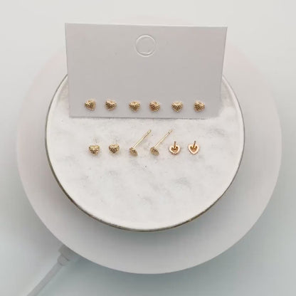 10pcs Gold Tiny Heart Earrings, Real Gold plated Brass, Geometric Earring Studs (GB-4260)