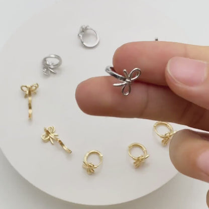 10pcs Gold/ Silver Bowknot Hoop Earrings, 18K Gold/ Rhodium plated Brass,  Huggie Earrings, Minimalist Earrings (GB-4534)