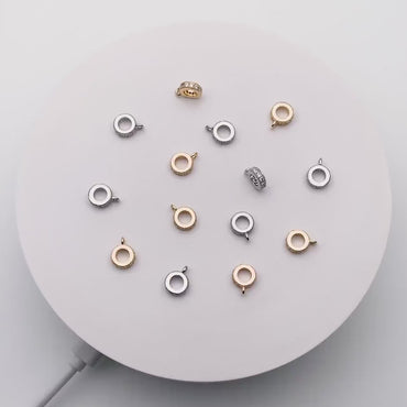 10pcs CZ Pave Gold/ Silver Bail Beads, Bail Charm Holder Spacer with Loop, Tube Bails, Cord Bails, Slider Bails, Spacer Ring (GB-1328-C)