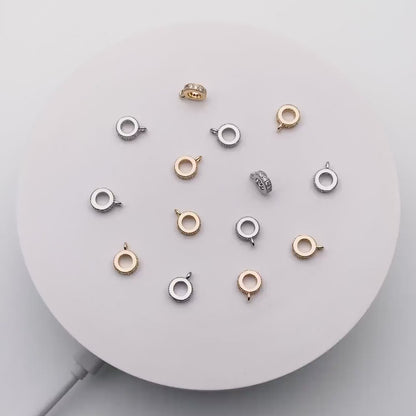 10pcs CZ Pave Gold/ Silver Bail Beads, Bail Charm Holder Spacer with Loop, Tube Bails, Cord Bails, Slider Bails, Spacer Ring (GB-1328-C)