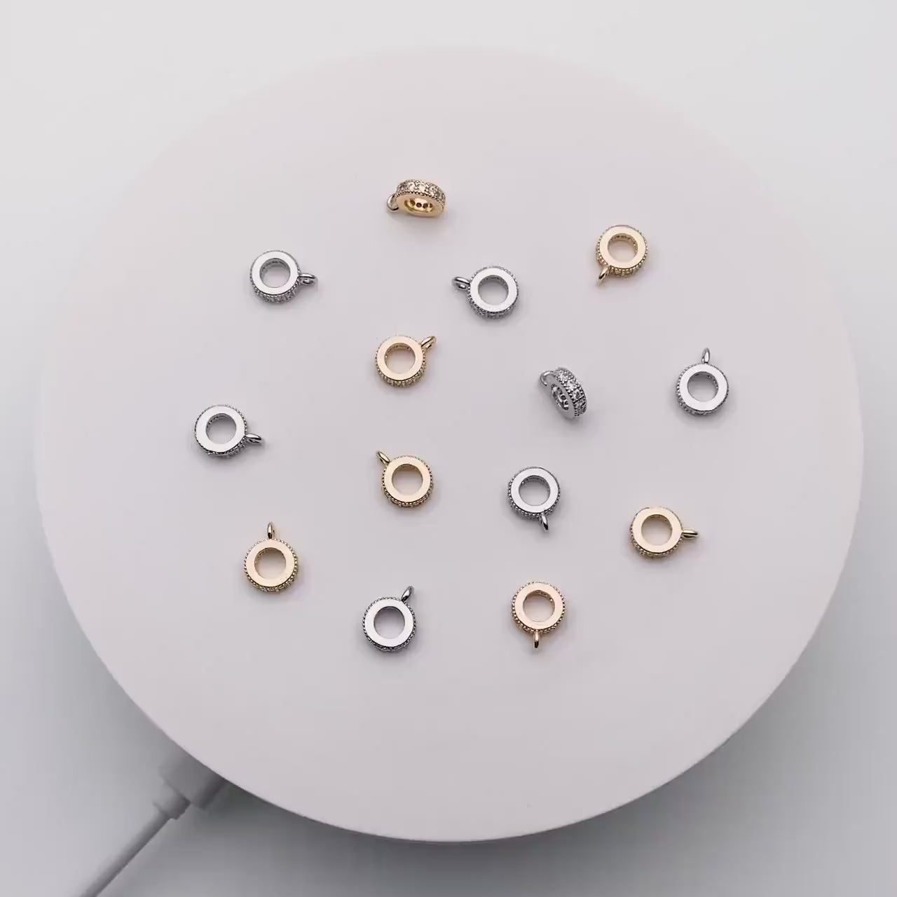 10pcs CZ Pave Gold/ Silver Bail Beads, Bail Charm Holder Spacer with Loop, Tube Bails, Cord Bails, Slider Bails, Spacer Ring (GB-1328-C)