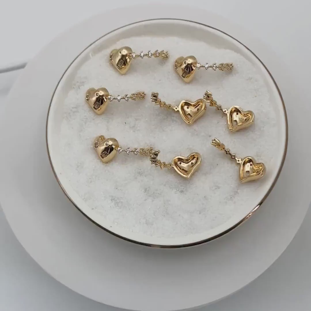 4pcs CZ pave Gold Heart Ring Connector, Half Circle Connector (GB-3906)