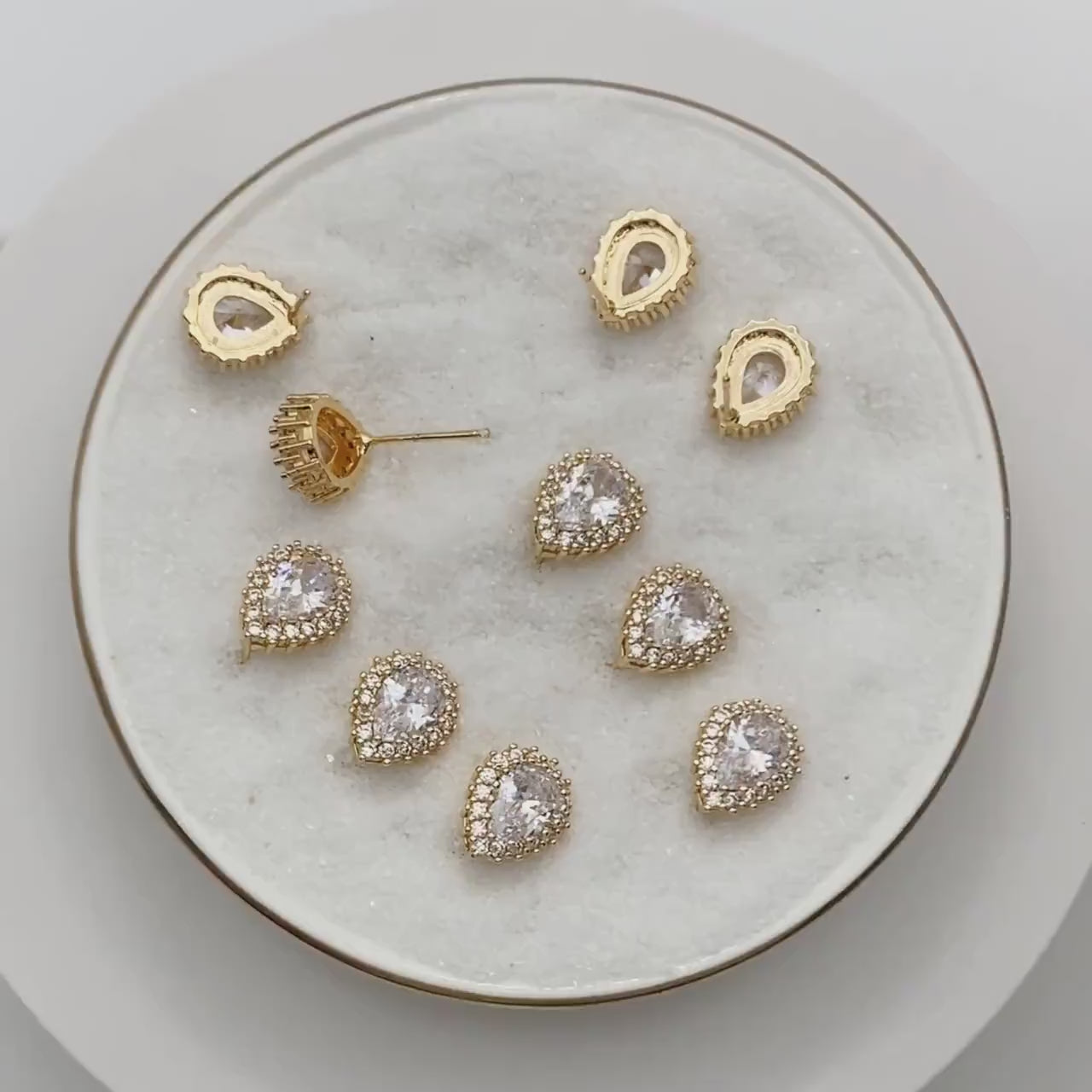 4pcs CZ Pave Teardrop Ear Posts, 18K Gold Plated Brass, Water Drop Stud Earrings, Jewelry Supplies Findings Wholesale (GB-3122)