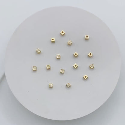 10pcs CZ Pave Gold Cube Spacers 4mm, 18K Gold plated Brass Square Beads (GB-1736)