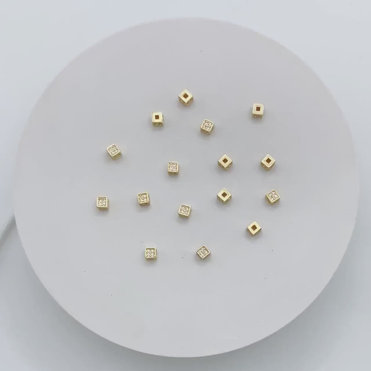 10pcs CZ Pave Gold Cube Spacers 4mm, 18K Gold plated Brass Square Beads (GB-1736)