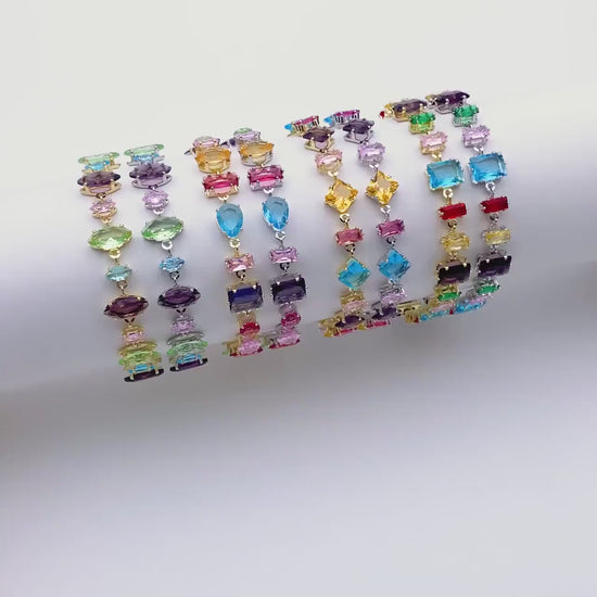 Rainbow Rhinestone Bracelet, Crystal Beaded Tennis Bracelets, Gold/ Rhodium plated Adjustable Bracelet (GB-4696)