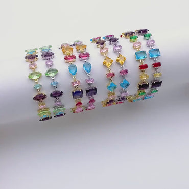Rainbow Rhinestone Bracelet, Crystal Beaded Tennis Bracelets, Gold/ Rhodium plated Adjustable Bracelet (GB-4696)