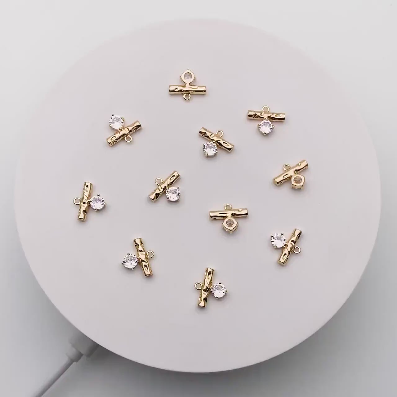 10pcs CZ pave Gold Bar Charm, 11x13mm, Gold plated Brass Bar Stick Pendants (GB-4285)