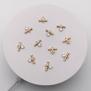 10pcs CZ pave Gold Bar Charm, 11x13mm, Gold plated Brass Bar Stick Pendants (GB-4285)