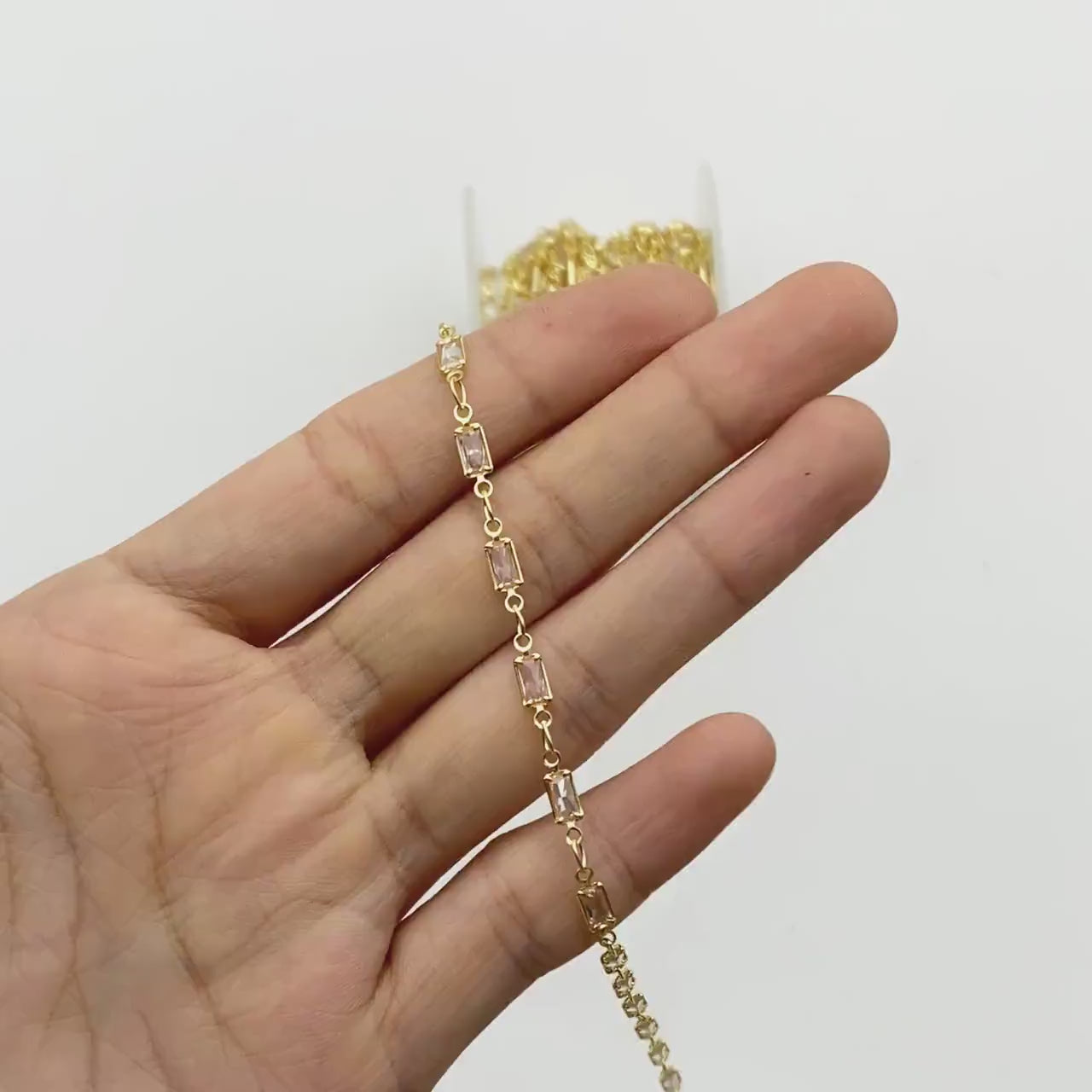 Cubic Zirconia Chain, Rectangle Shape Gold Chain, For Jewelry Making (#LK-613)/ 1 Meter=3.3 ft