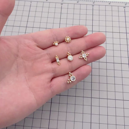 10pcs CZ Pave Geometric Earrings , Gold Plated Brass Dainty Stud Earrings (GB-3526)