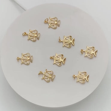 4pcs Gold Libra Charms, Scale of Justice Pendants, Balance Scale Pendants, Cubic Zirconia Pave, Lawyer Law Jewelry Supplies (GB-2503)