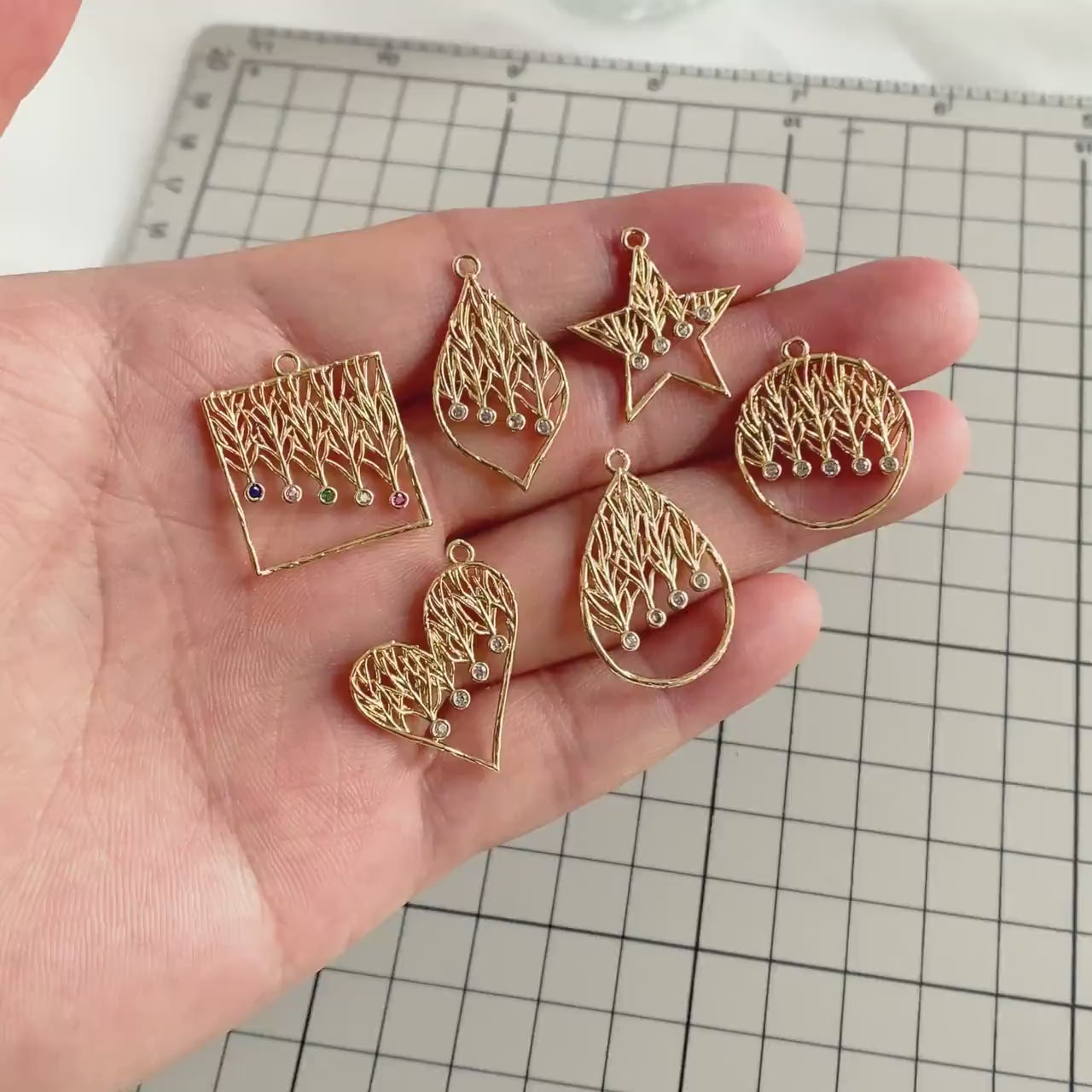 4pcs CZ Pave Geometric Charms: 18K Gold/Rhodium Plated Brass, DIY Jewelry Pendants (GB-2273)