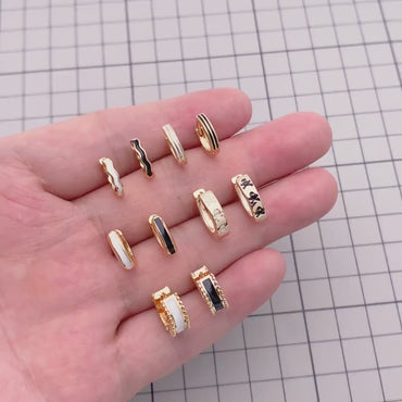 4pcs Enamel Hoop Earrings, 18K Gold plated Brass, Minimalist Circle Huggies (GB-3717)