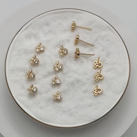4pcs CZ Pave Pet Paw Print Ear Posts 6x7mm, Gold Plated Brass Stud Earring (GB-3671-B)