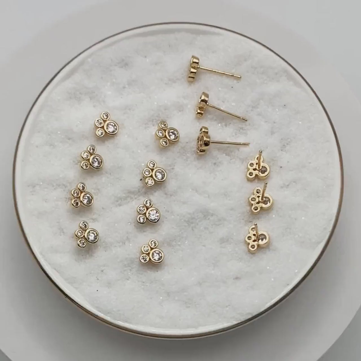 4pcs CZ Pave Pet Paw Print Ear Posts 6x7mm, Gold Plated Brass Stud Earring (GB-3671-B)