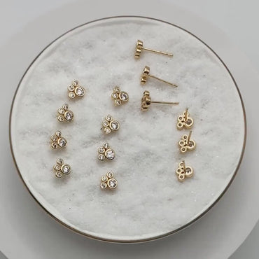 4pcs CZ Pave Pet Paw Print Ear Posts 6x7mm, Gold Plated Brass Stud Earring (GB-3671-B)