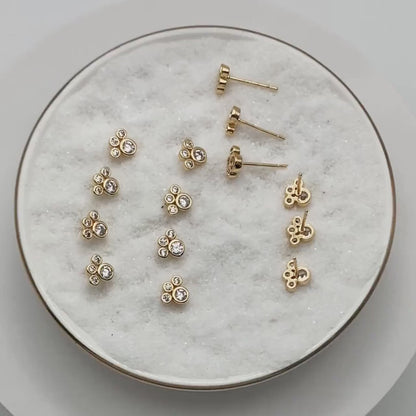 4pcs CZ Pave Pet Paw Print Ear Posts 6x7mm, Gold Plated Brass Stud Earring (GB-3671-B)