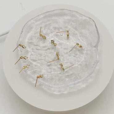 10pcs CZ Pave Geometric Earrings, Real Gold Plated Brass, Dainty Stud Earrings (#GB-4009)