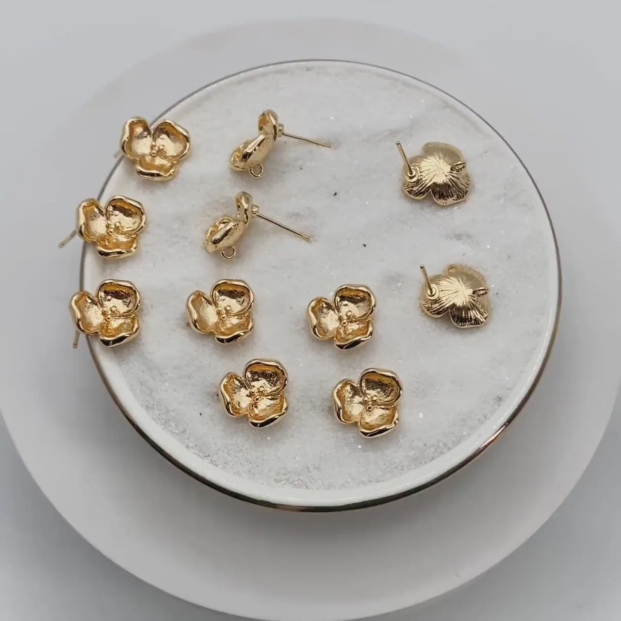 10pcs Gold Flower Stud Earring with Loop, Gold Plated Brass, Jewelry Making, Diy Material, Jewelry Supplies (GB-3686)