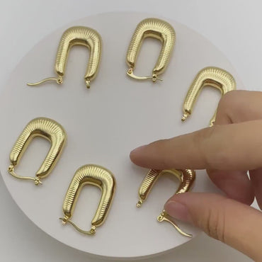 4pcs Gold U-Shaped Earrings 35x22mm, Real Gold plated Brass, Minimalist Hoop Earrings (GB-4268)
