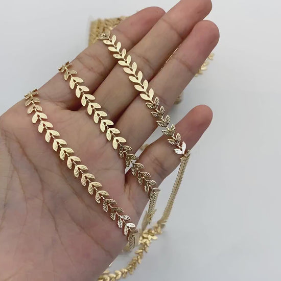 Gold/ Silver tone Chevron Leaf Chain 6.3mm, Decorative Herringbone Chain, Flat Arrow Designer Chain (#LK-153)/ 1 Meter=3.3ft