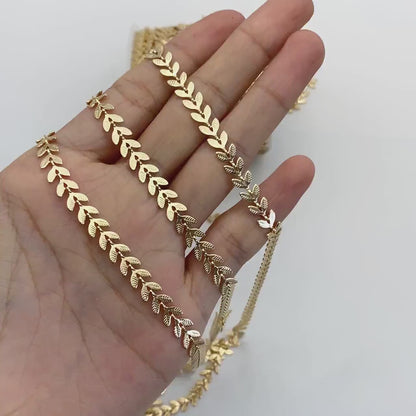 Gold/ Silver tone Chevron Leaf Chain 6.3mm, Decorative Herringbone Chain, Flat Arrow Designer Chain (#LK-153)/ 1 Meter=3.3ft