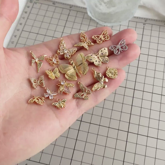 4pcs Delicate Butterfly Charms for Jewelry Making, Gold plated Butterfly Pendants (GB-3561)