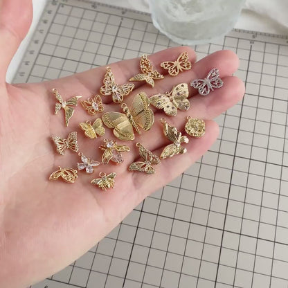 4pcs Delicate Butterfly Charms for Jewelry Making, Gold plated Butterfly Pendants (GB-3561)