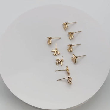10pcs CZ Pave Gold Airplane Stud Earrings, Gold plated Brass Dainty Plane Earrings  (#GB-4236)