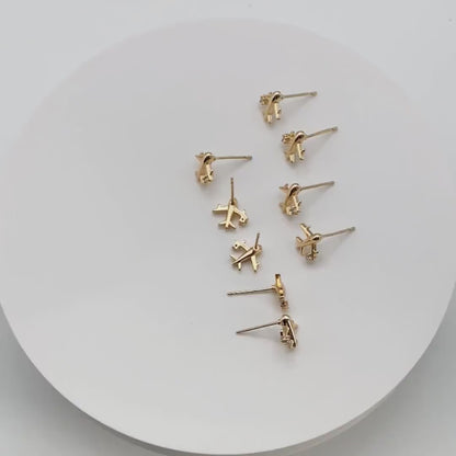 10pcs CZ Pave Gold Airplane Stud Earrings, Gold plated Brass Dainty Plane Earrings  (#GB-4236)