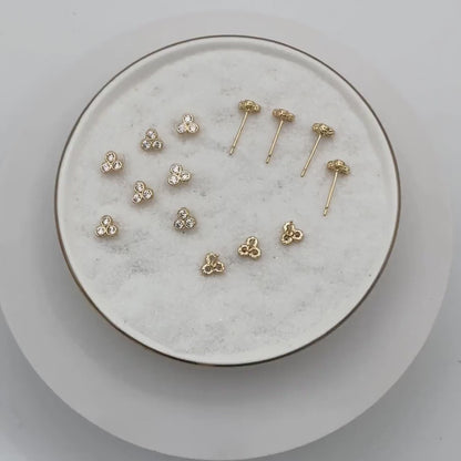 4pcs CZ Pave Three Dot Trio Stud Earring, Gold Plated Brass, Tiny Trinity Dainty Stud Earring (GB-3671-A)