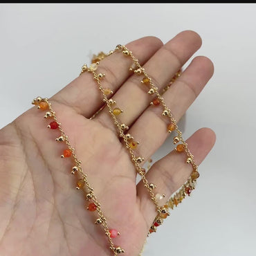 Gemstone Bead Chains, Finished Bracelet/ Anklet/ Necklace with Extender Chain, 18K Gold plated Brass, Ready to Wear (#LK-457)