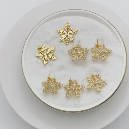 4pcs CZ Pave Gold Snowflake Ear Posts 15mm, Earring Findings, Jewelry Making, Diy Material, Jewelry Supplies  (GB-1737)