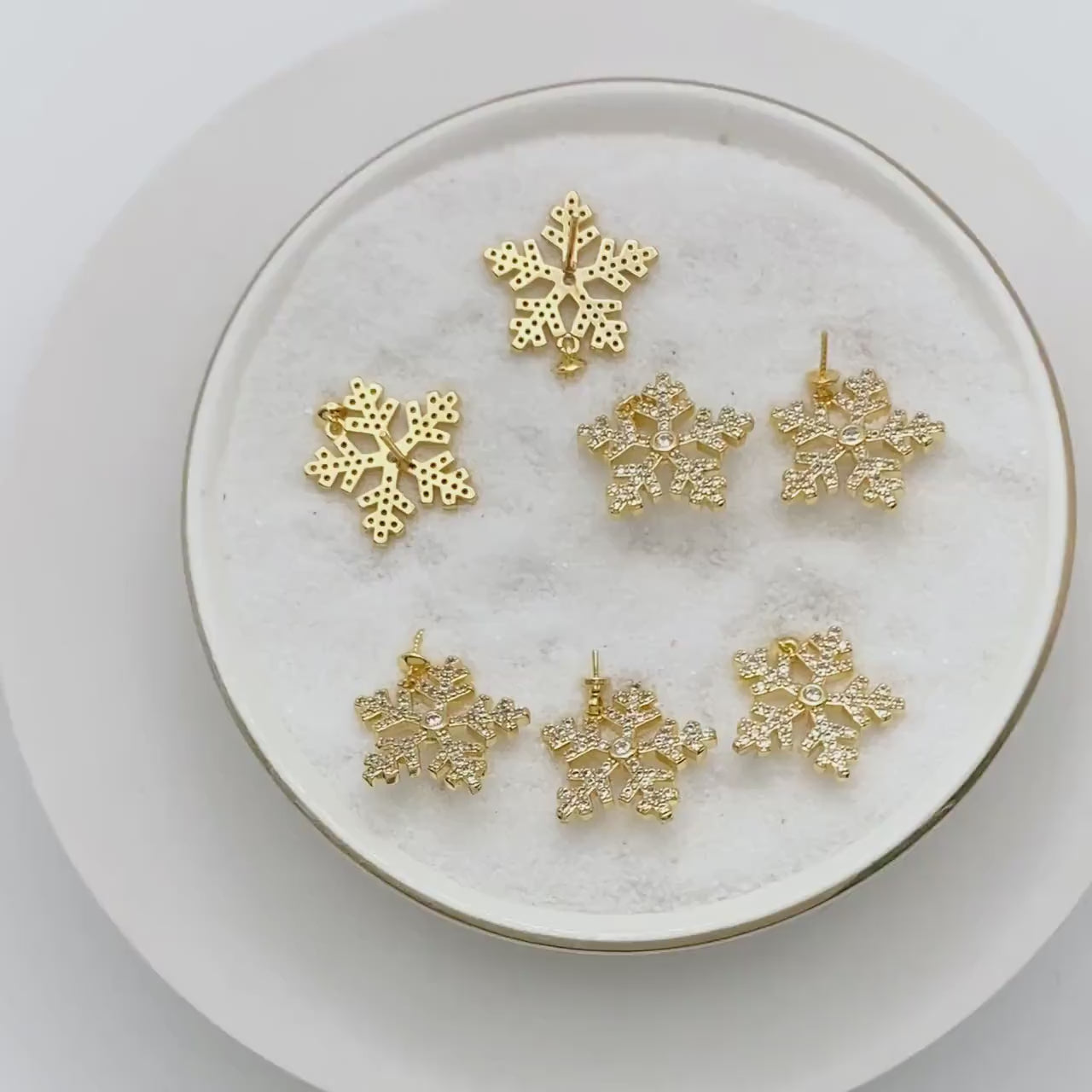 4pcs CZ Pave Gold Snowflake Ear Posts 15mm, Earring Findings, Jewelry Making, Diy Material, Jewelry Supplies  (GB-1737)