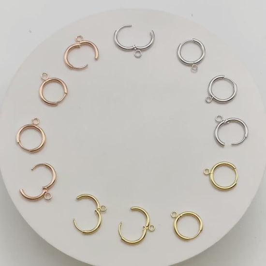 10pcs Huggie Hoop Earrings 14mm, Gold/ Rhodium/ Rose Gold plated over Stainless Steel, Minimalist Hoop Earrings with Loop (GB-2928)