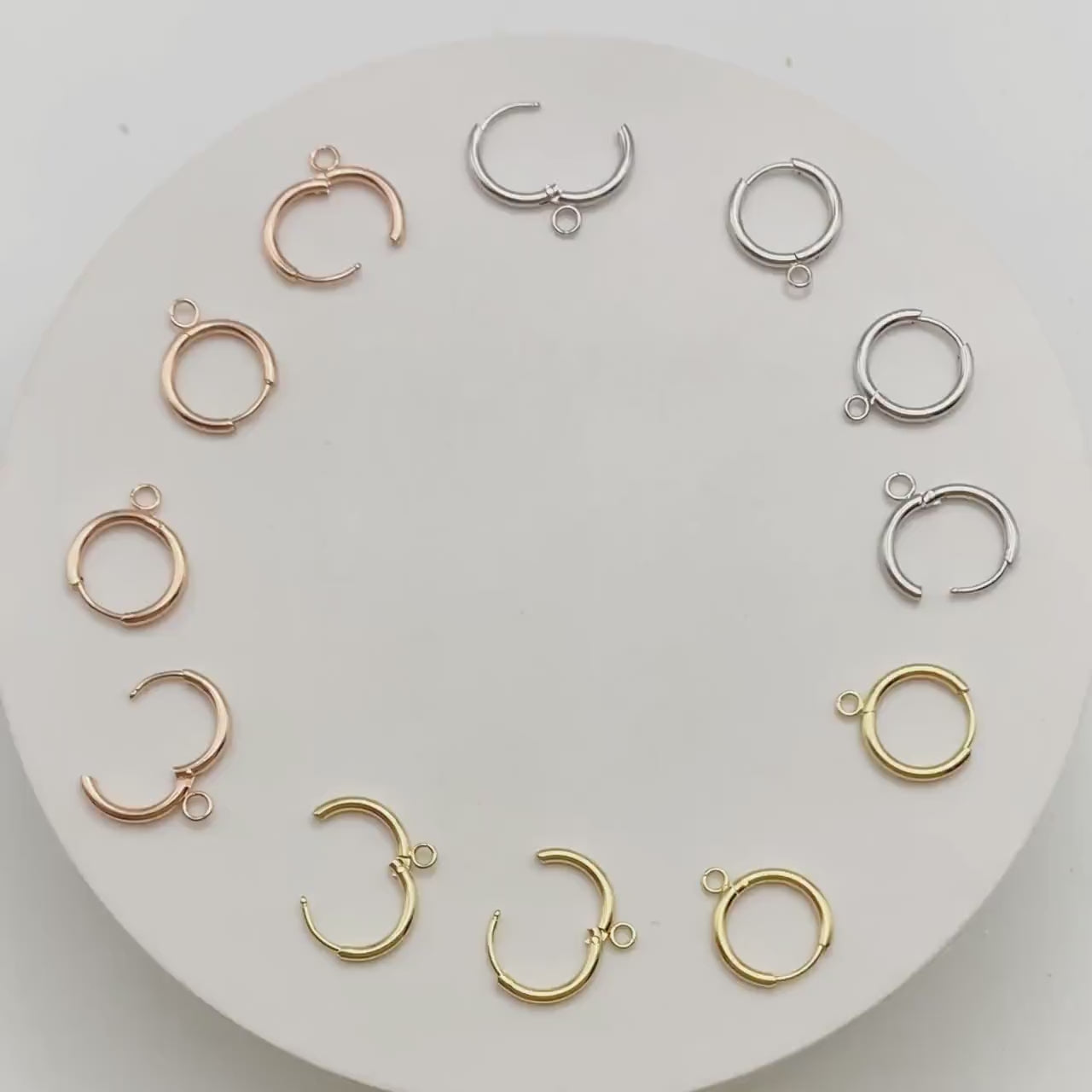 10pcs Huggie Hoop Earrings 14mm, Gold/ Rhodium/ Rose Gold plated over Stainless Steel, Minimalist Hoop Earrings with Loop (GB-2928)