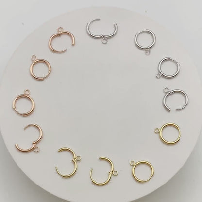 10pcs Huggie Hoop Earrings 14mm, Gold/ Rhodium/ Rose Gold plated over Stainless Steel, Minimalist Hoop Earrings with Loop (GB-2928)