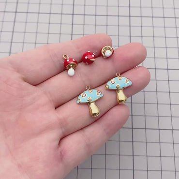 4pcs Enamel Mushroom Charms, PVD Gold Stainless Steel, Jewelry Making Supply (GB-4703)