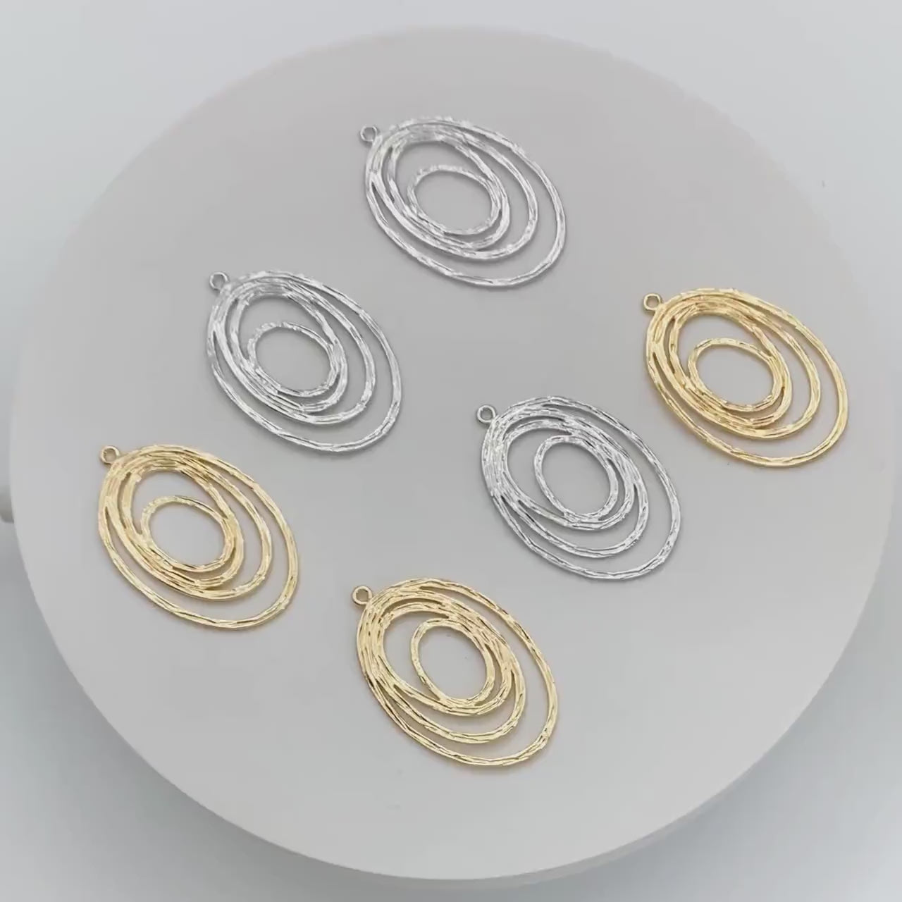 10pcs Gold/ Silver Oval Vortex Charms, Gold/ Rhodium plated Brass Oval Pendants, Dangle Earring Components (GB-1066-B)