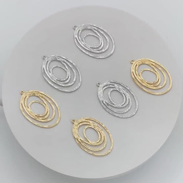 10pcs Gold/ Silver Oval Vortex Charms, Gold/ Rhodium plated Brass Oval Pendants, Dangle Earring Components (GB-1066-B)